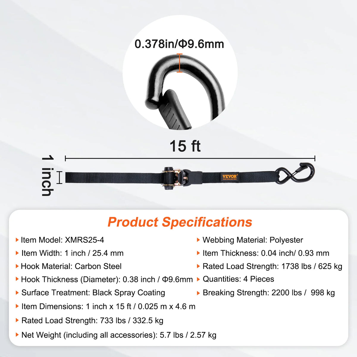 SucceBuy Ratchet Tie Down Straps With Padded Handles And Hooks