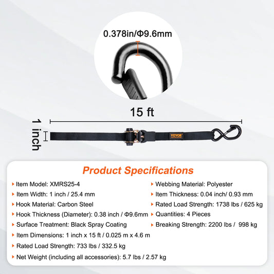 SucceBuy Ratchet Tie Down Straps With Padded Handles And Hooks