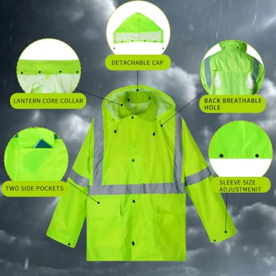 Men's Waterproof Rain Suit With High Visibility Reflective Work Gear