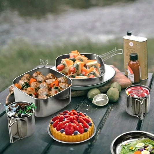 Stainless Steel Backpacking Cookware Mess Kit With Carry Bag