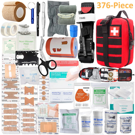 376-Piece First Aid Kit with Portable Red Bag