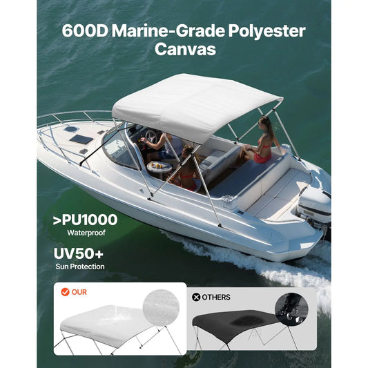Waterproof 3 Bow Boat Bimini Top With Aluminum Frame Canopy