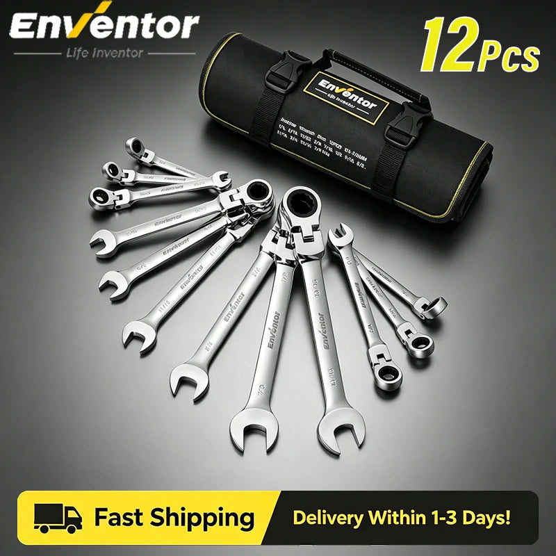 Chrome Vanadium Flex Head Ratcheting Combination Wrench Set