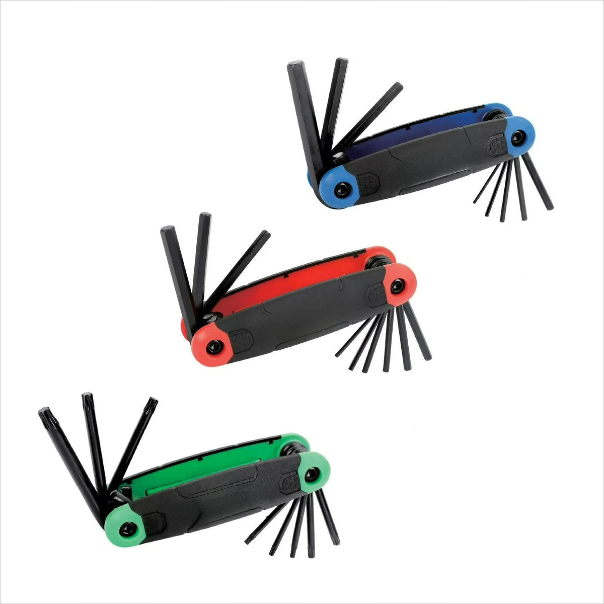 Three Pack Folding Hex Key Set With SAE Metric Star Tools