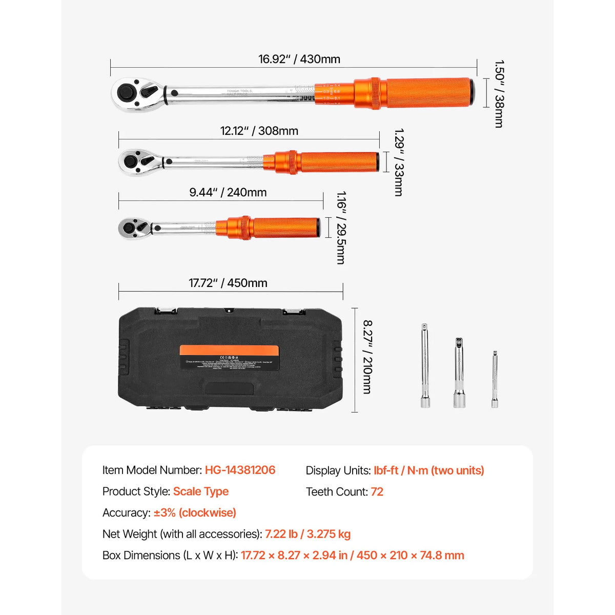 SucceBuy Dual Range Mechanical Torque Wrench Set For Metal Fasteners