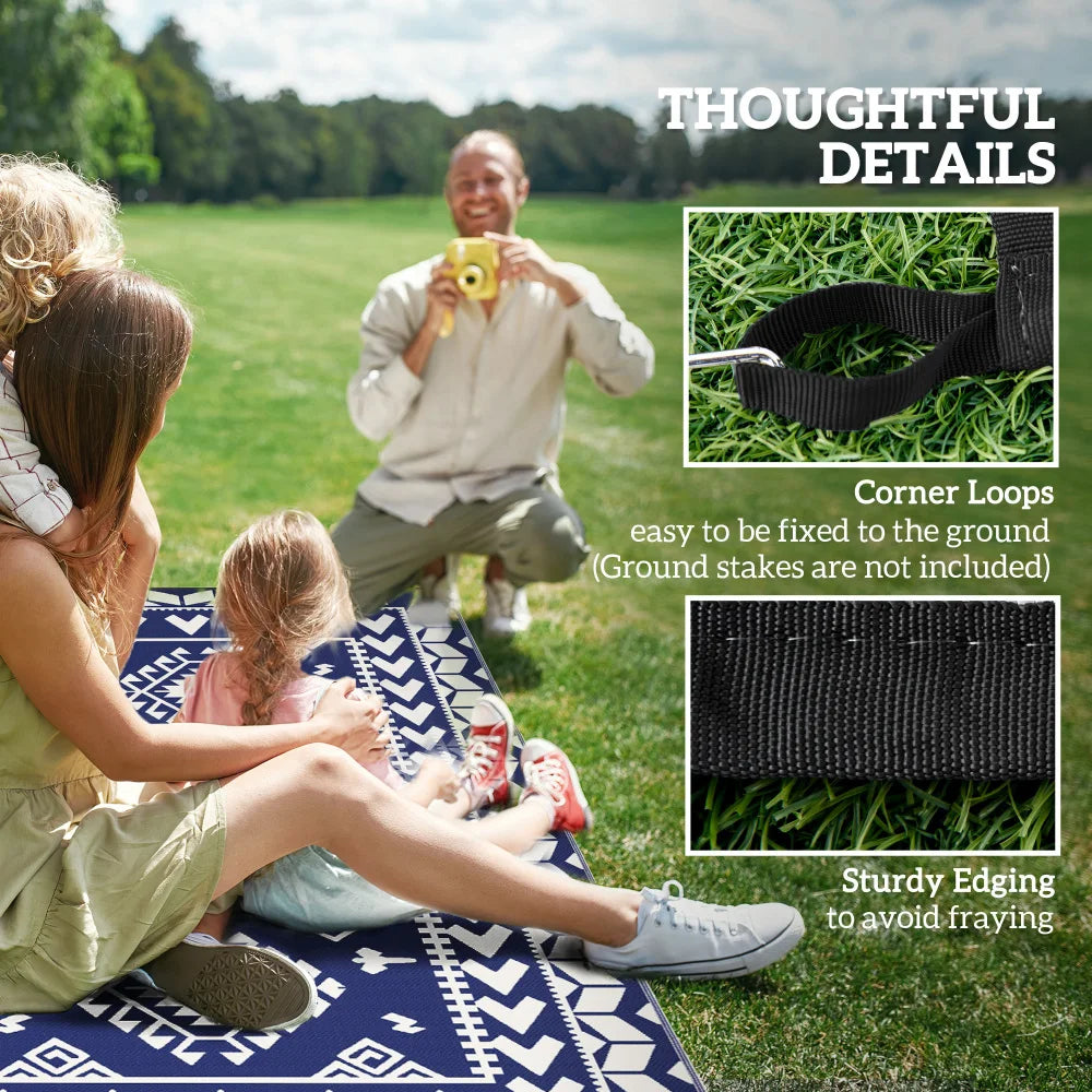 Reversible Outdoor Patio Rug Waterproof Fade Resistant Polypropylene