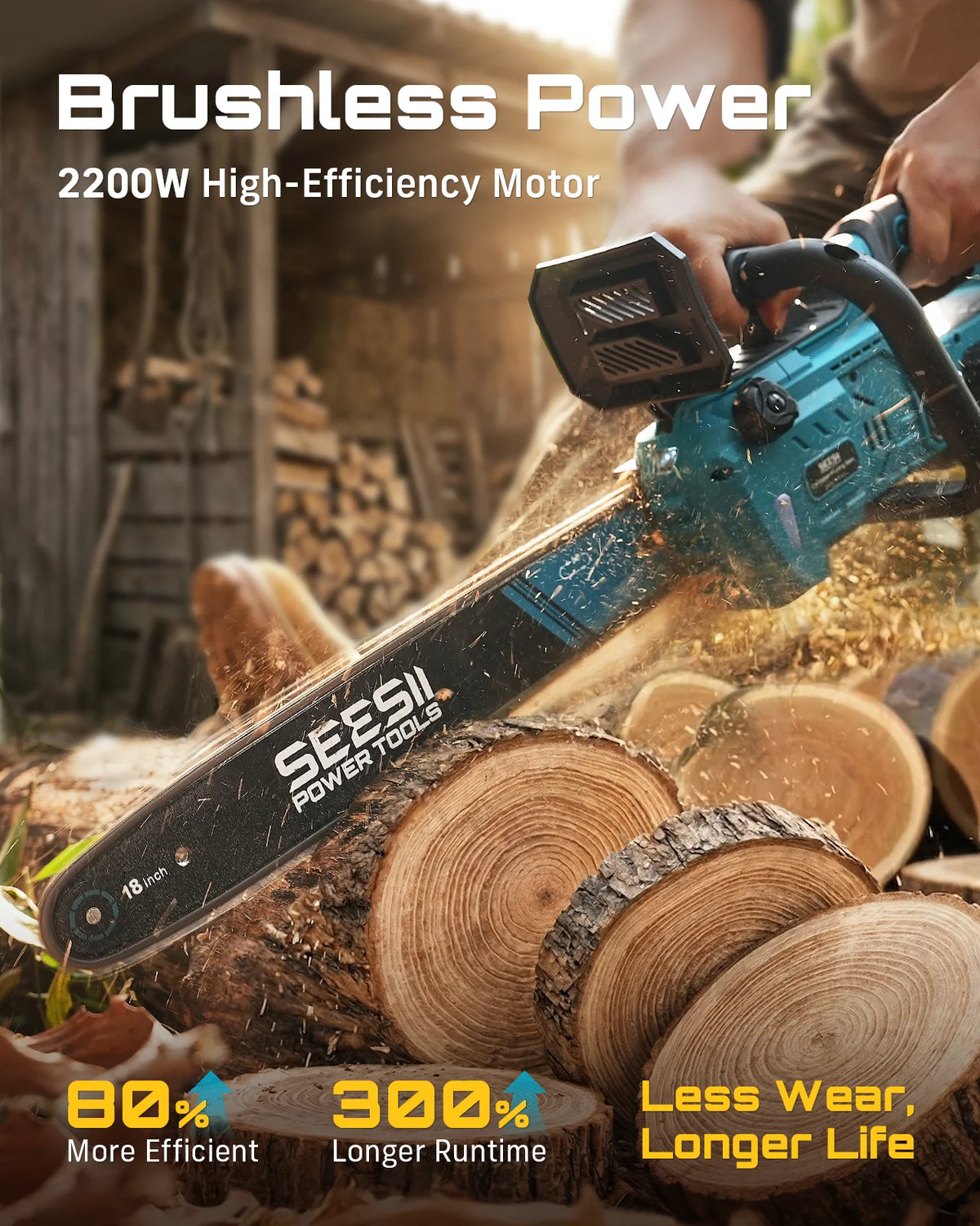 Seesii 40V Brushless Chainsaw With Automatic Oiler Electric Saw