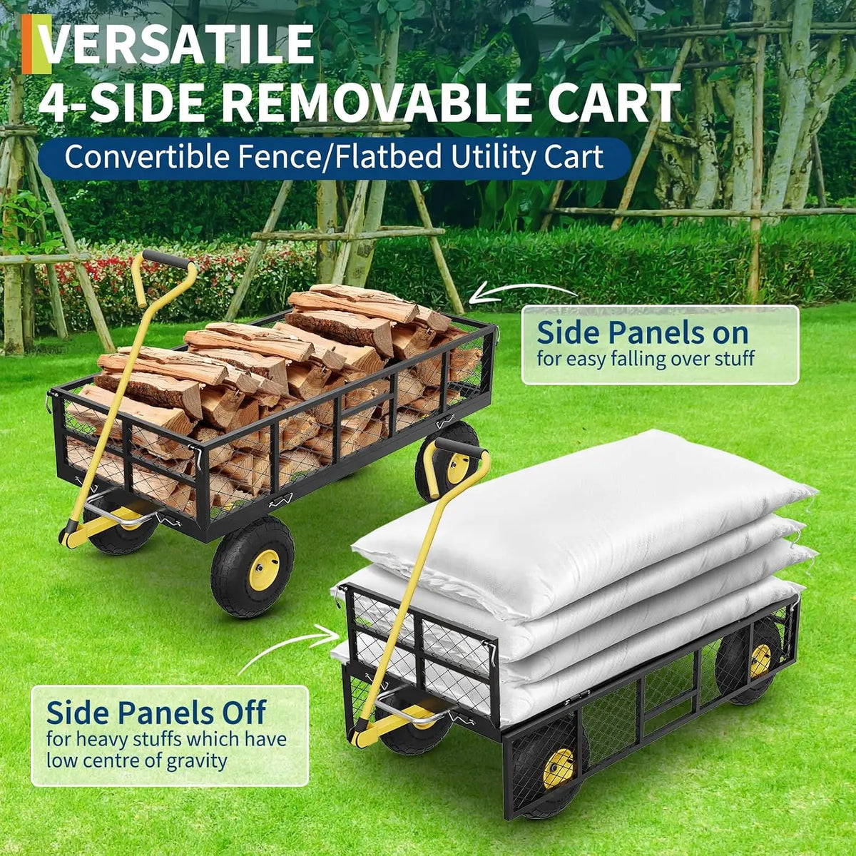 Garvee Steel Folding Garden Cart With Removable Mesh Sides
