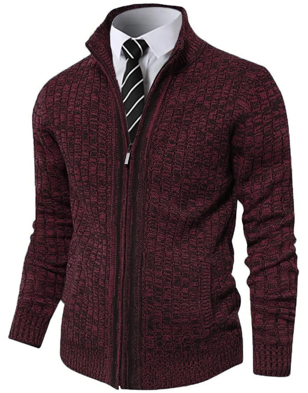 Pioneer Camp Full Zip Up Slim Fit Stand Collar Knit Sweater