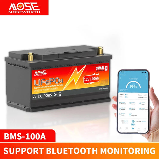 Moseworth 12V 140Ah LiFePO4 Deep Cycle Bluetooth Battery