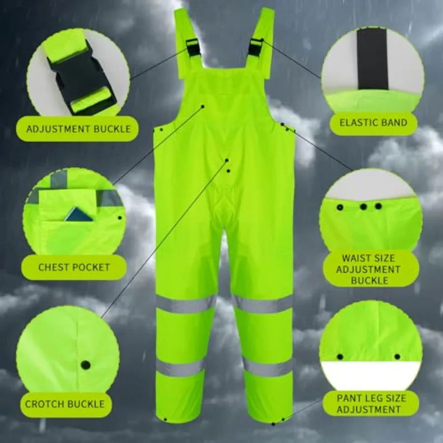 Men's Waterproof Rain Suit With High Visibility Reflective Work Gear