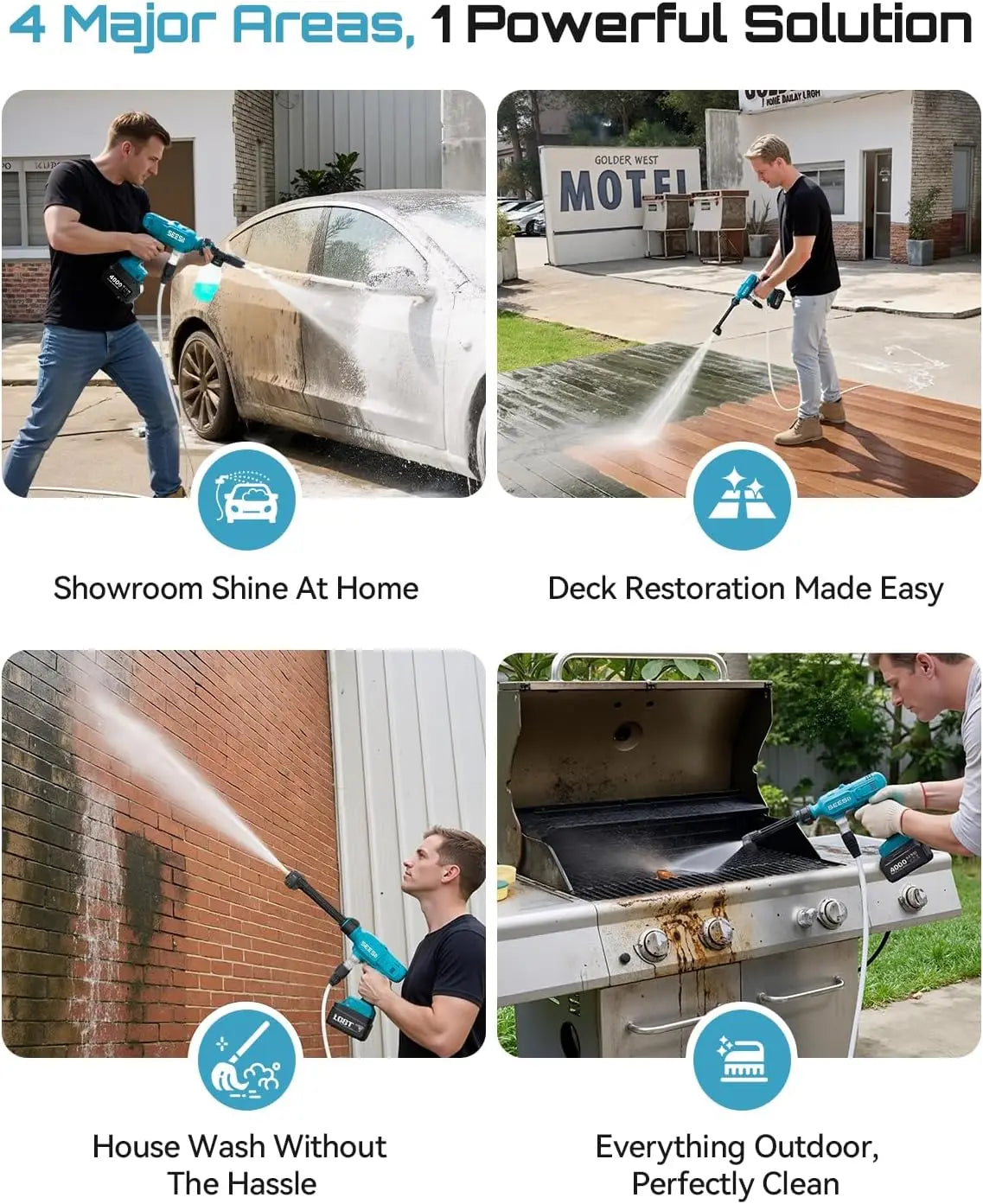 Seesii Electric Pressure Washer Gun With Hose And Adjustable Nozzle