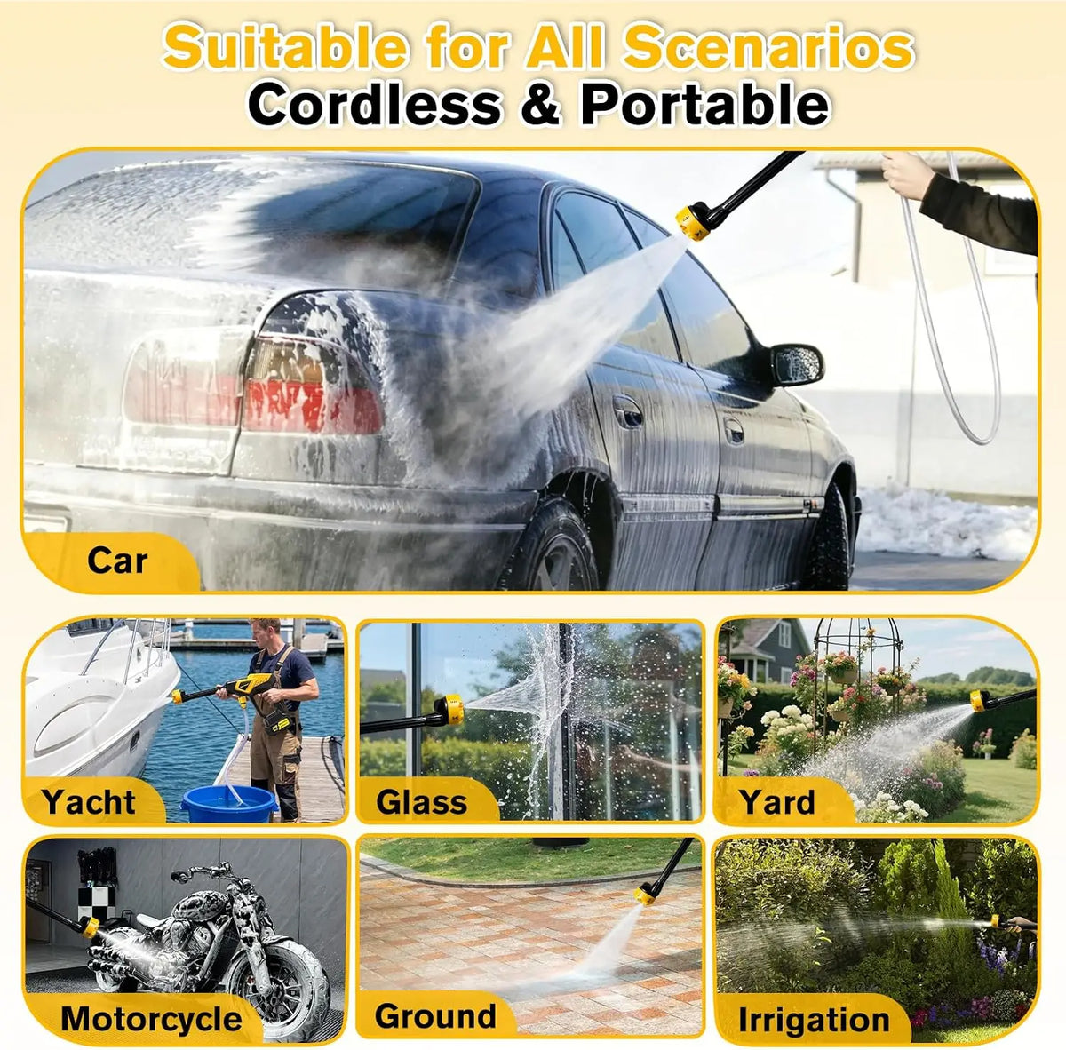 Cordless Portable Power Washer With 6in1 Nozzle And 1450 Psi