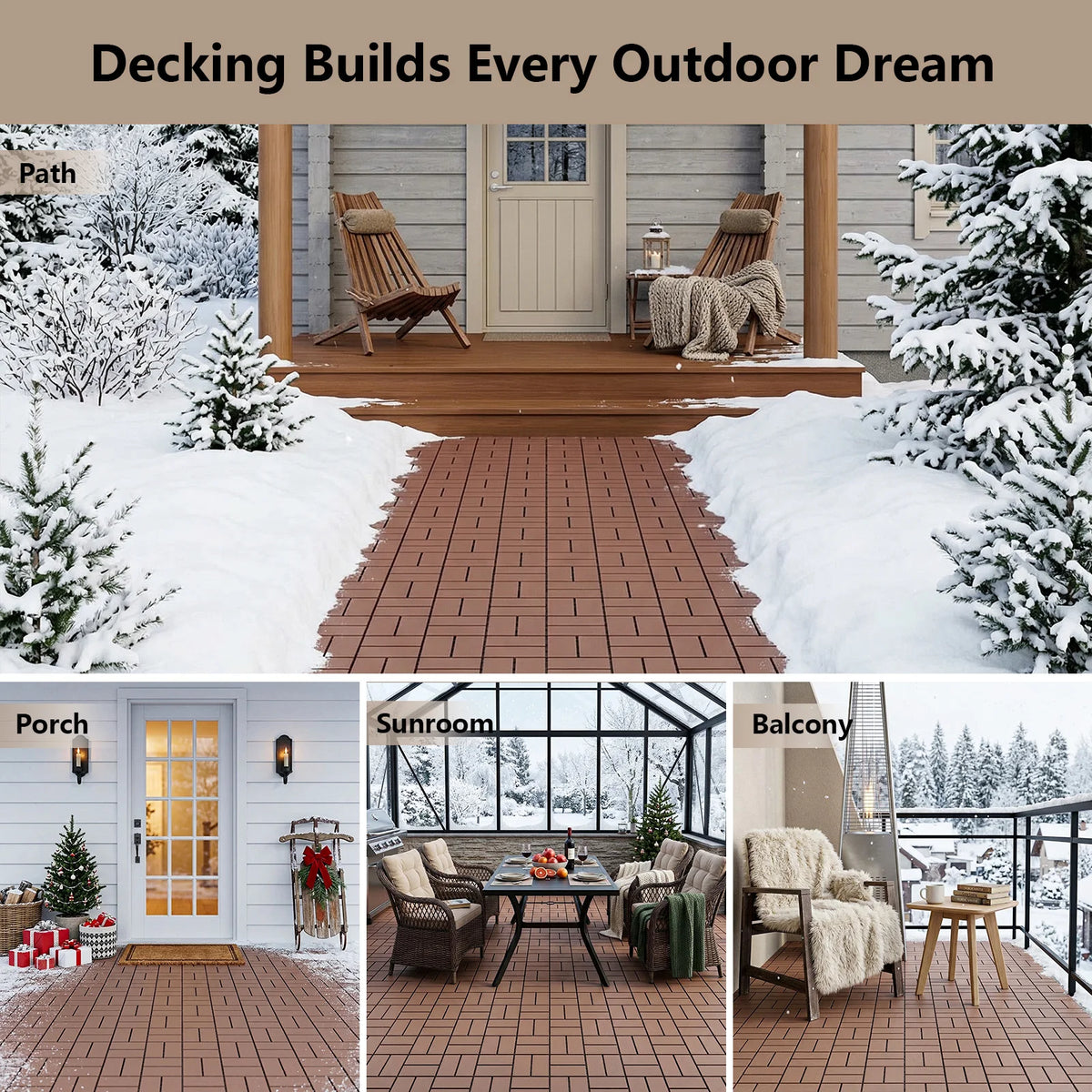 Plastic Interlocking Deck Tiles, 84-Pack, 12 x 12 Inches