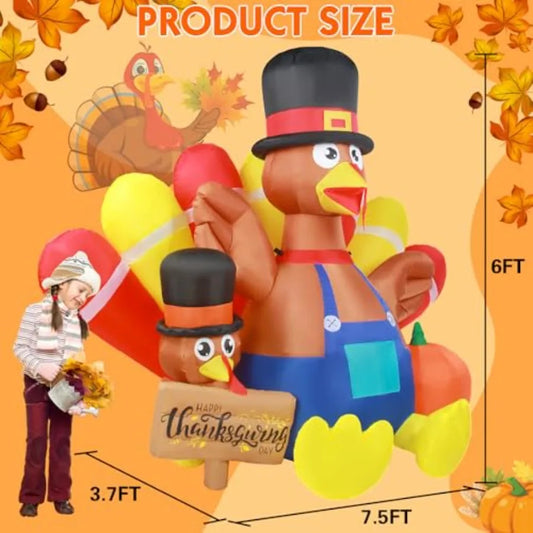 Thanksgiving Inflatable Turkey Outdoor Yard Decor With LED Lighting