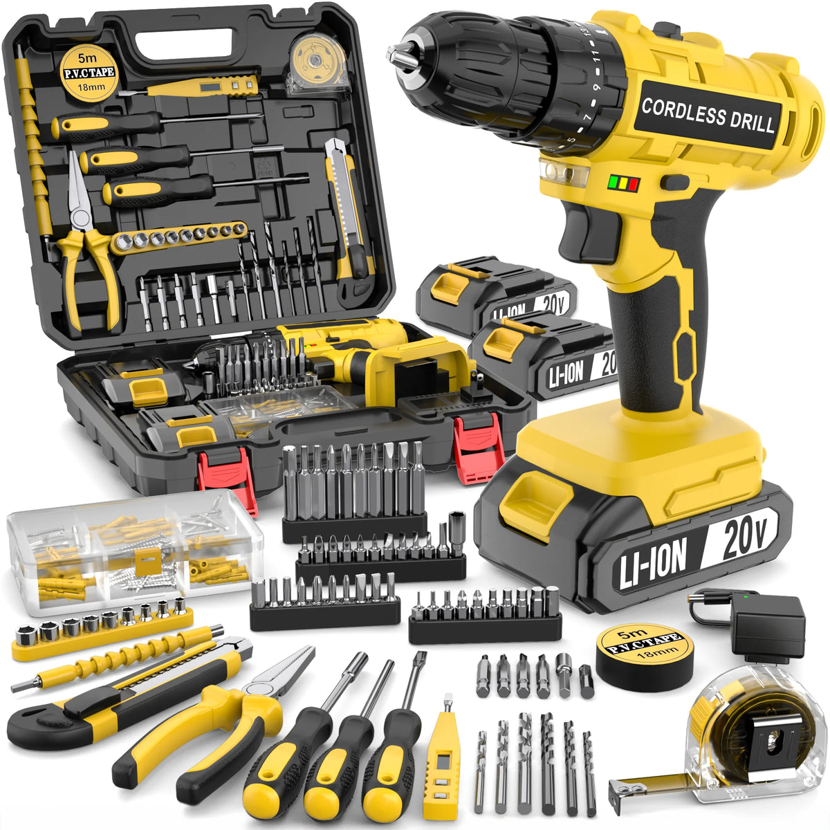 TEGATOK Cordless Electric Screwdriver With LED Light Dual Speed Drive