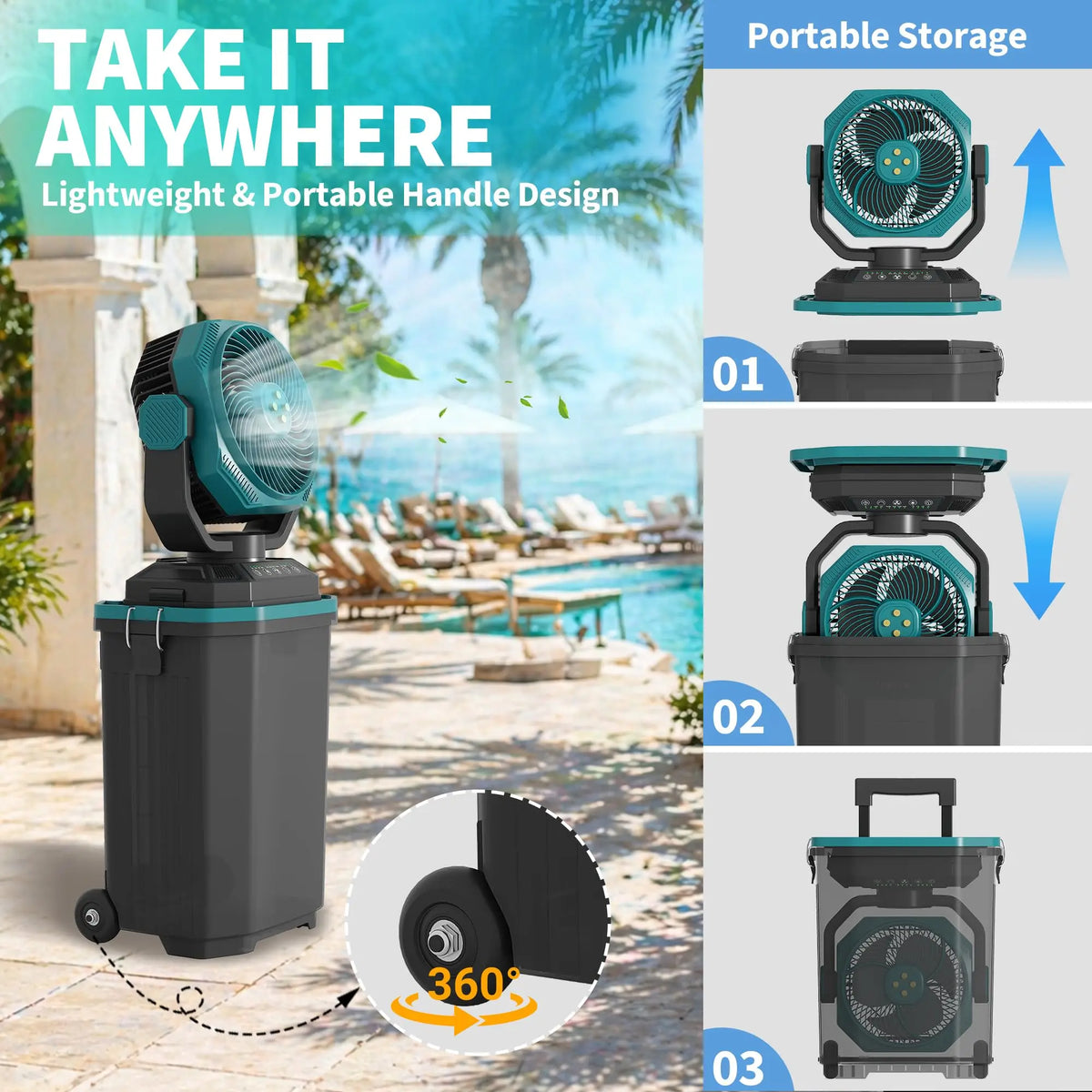HiMISS Portable Misting Fan With Remote And Oscillating Wheels