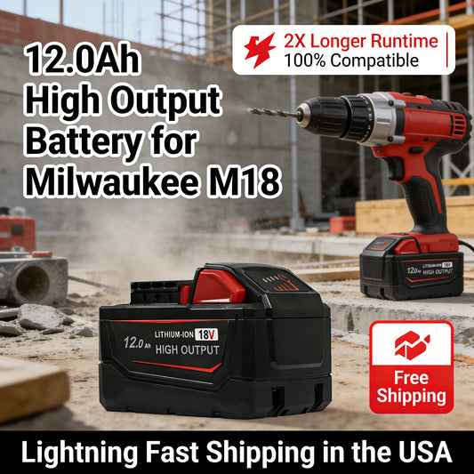 12.0Ah Replacement Battery for Milwaukee M18, 1/2/4-Pack Options