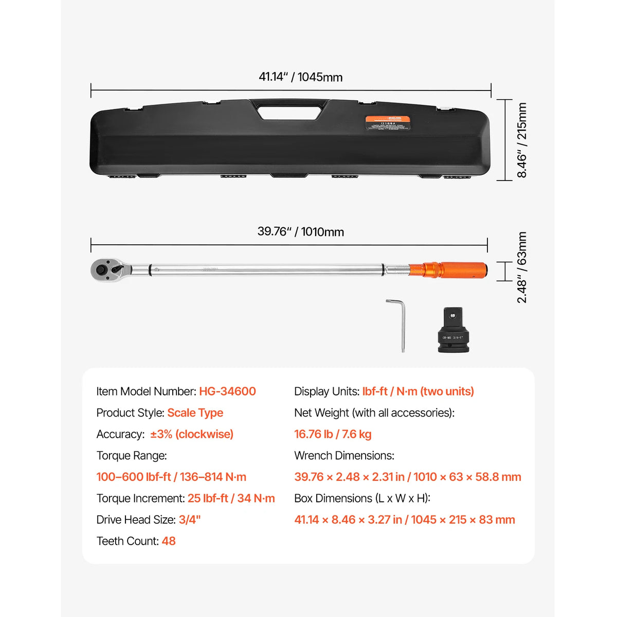 SucceBuy Dual Range Mechanical Torque Wrench Set For Metal Fasteners