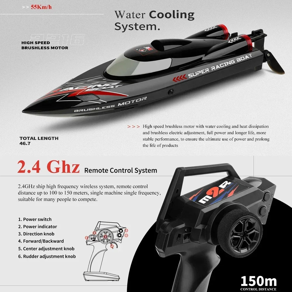 Jikefun Brushless RC Boat 55KMH Racing Speedboat With Two Batteries