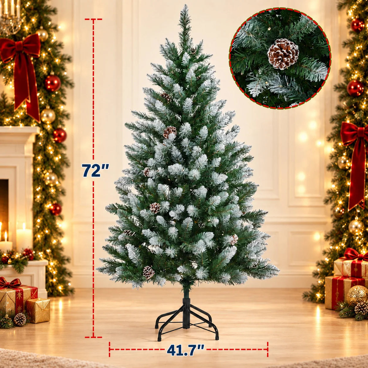 Anixol Pre Lit Flocked Artificial Christmas Tree With Led Lights