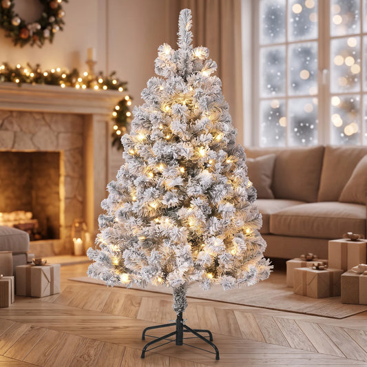 Garveelife Flocked Artificial Christmas Tree With Warm Lights