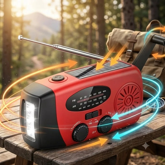 Stonego Solar Hand Crank AM FM Radio LED Flashlight