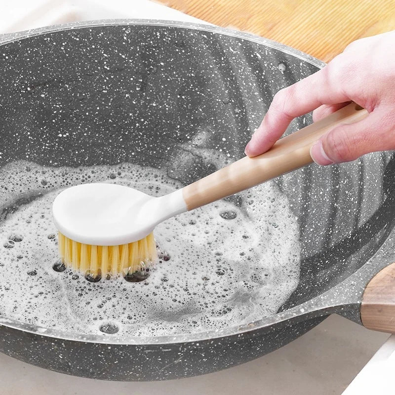 Two Piece Long Handle Kitchen Pot Brush And Scrubber Set
