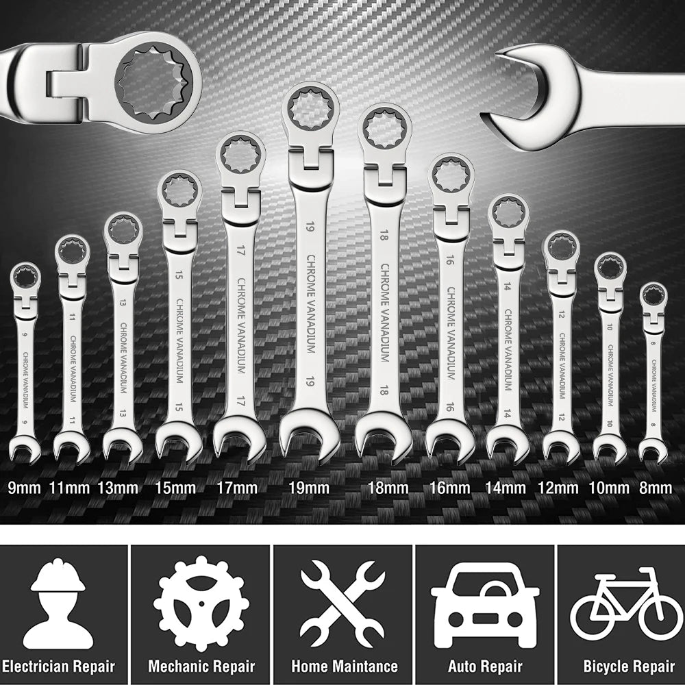 Professional Carbon Steel Double End Ratchet Wrench Set