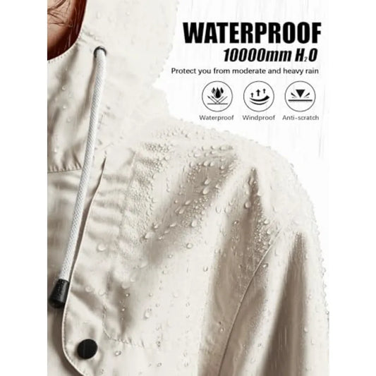 Pitinan Womens Waterproof Long Hooded Outdoor Raincoat