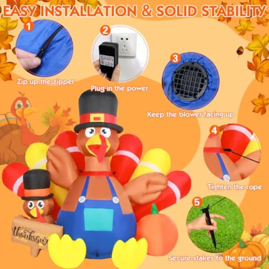 Thanksgiving Inflatable Turkey Outdoor Yard Decor With LED Lighting