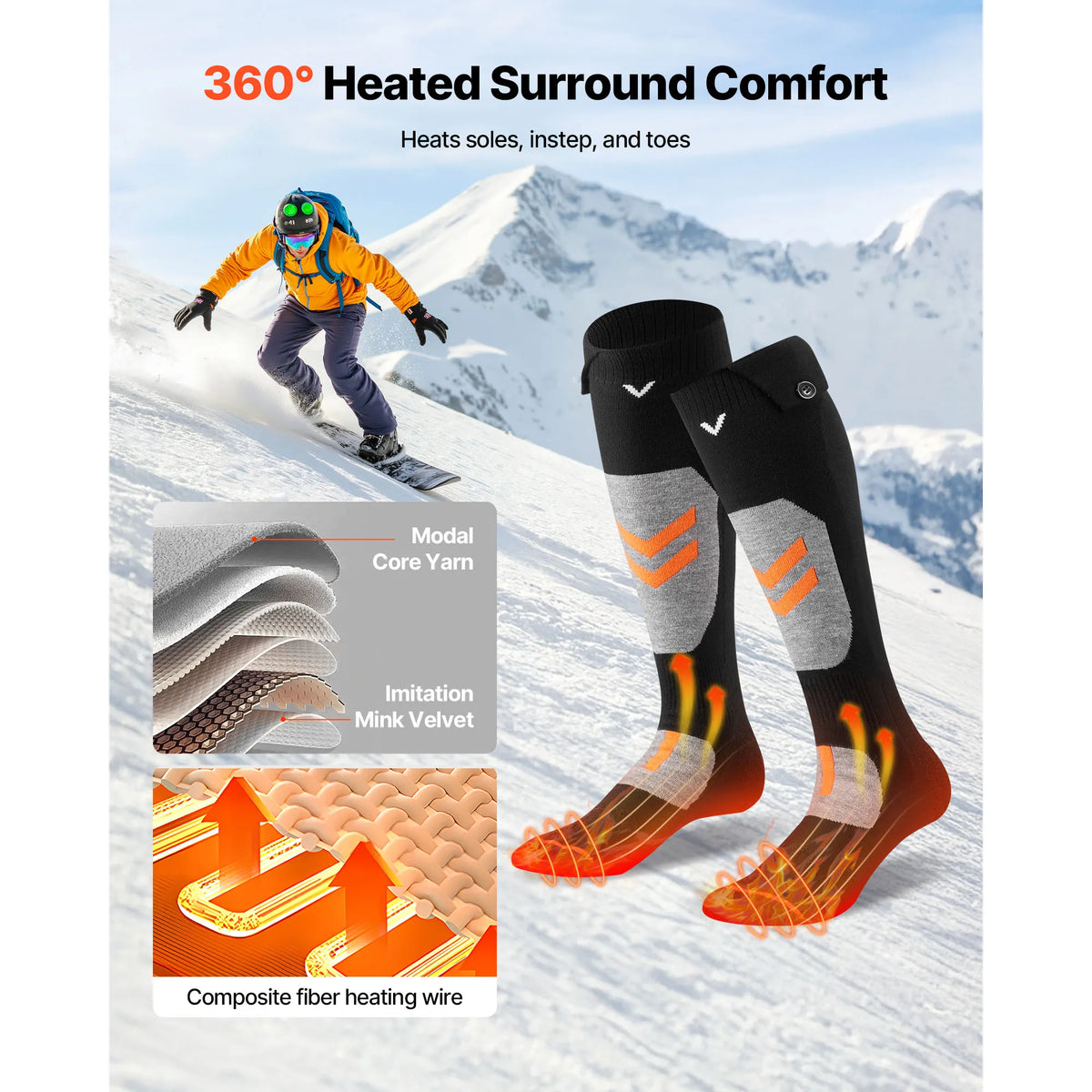 SucceBuy Heated Socks 5000mAh Rechargeable 4 Heating Levels