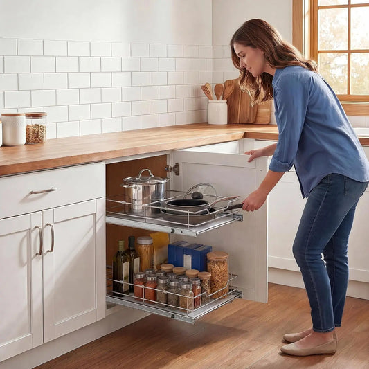 Tacleekii Stainless Steel Two Tier Cabinet Organizer Pantry Rack