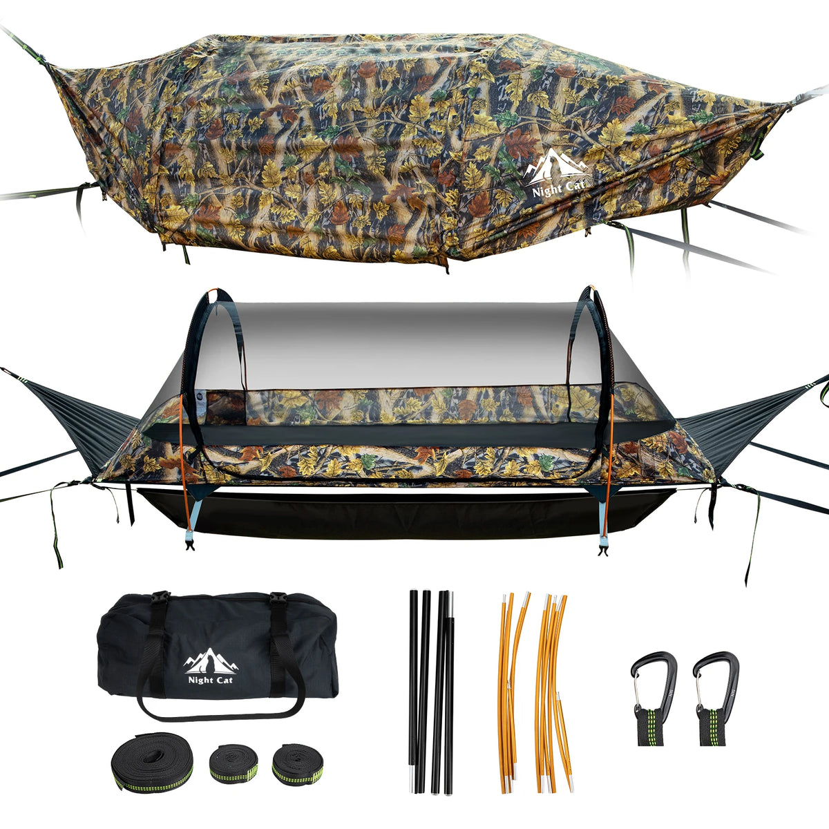 Night Cat Lay Flat Hammock Featuring Mosquito Net And Rainfly