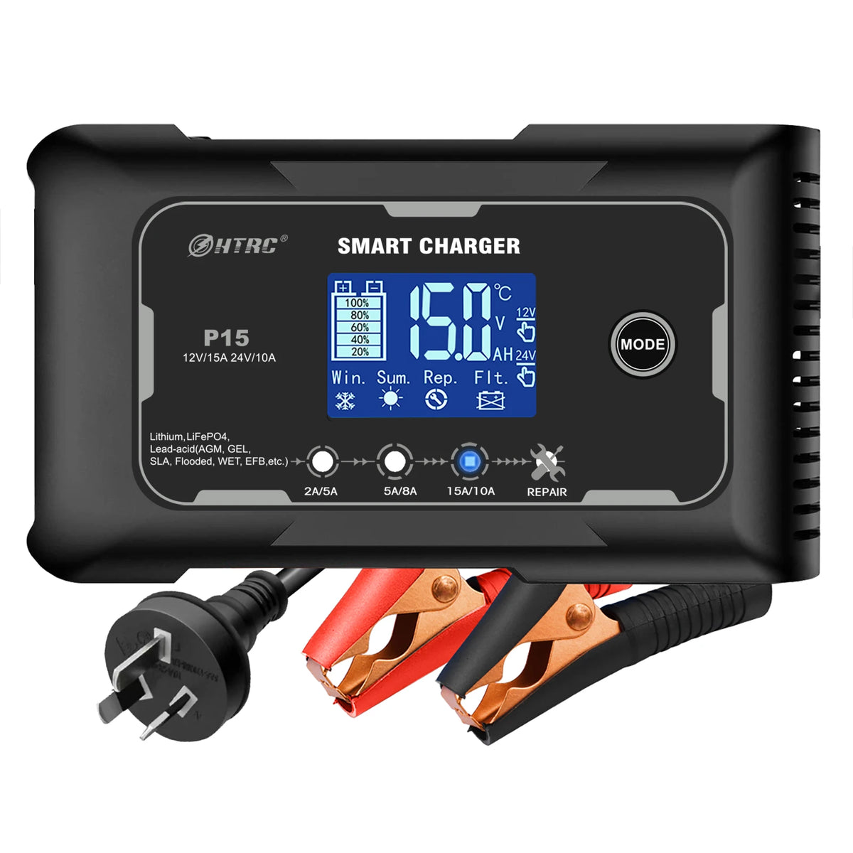 HTRC Automatic Car Battery Charger With Digital Display For Vehicles
