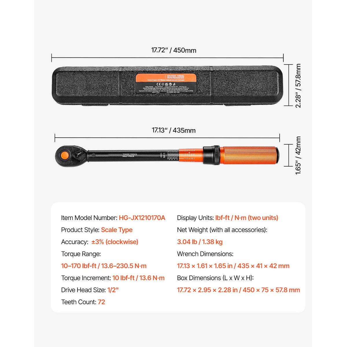 SucceBuy Dual Range Mechanical Torque Wrench Set For Metal Fasteners