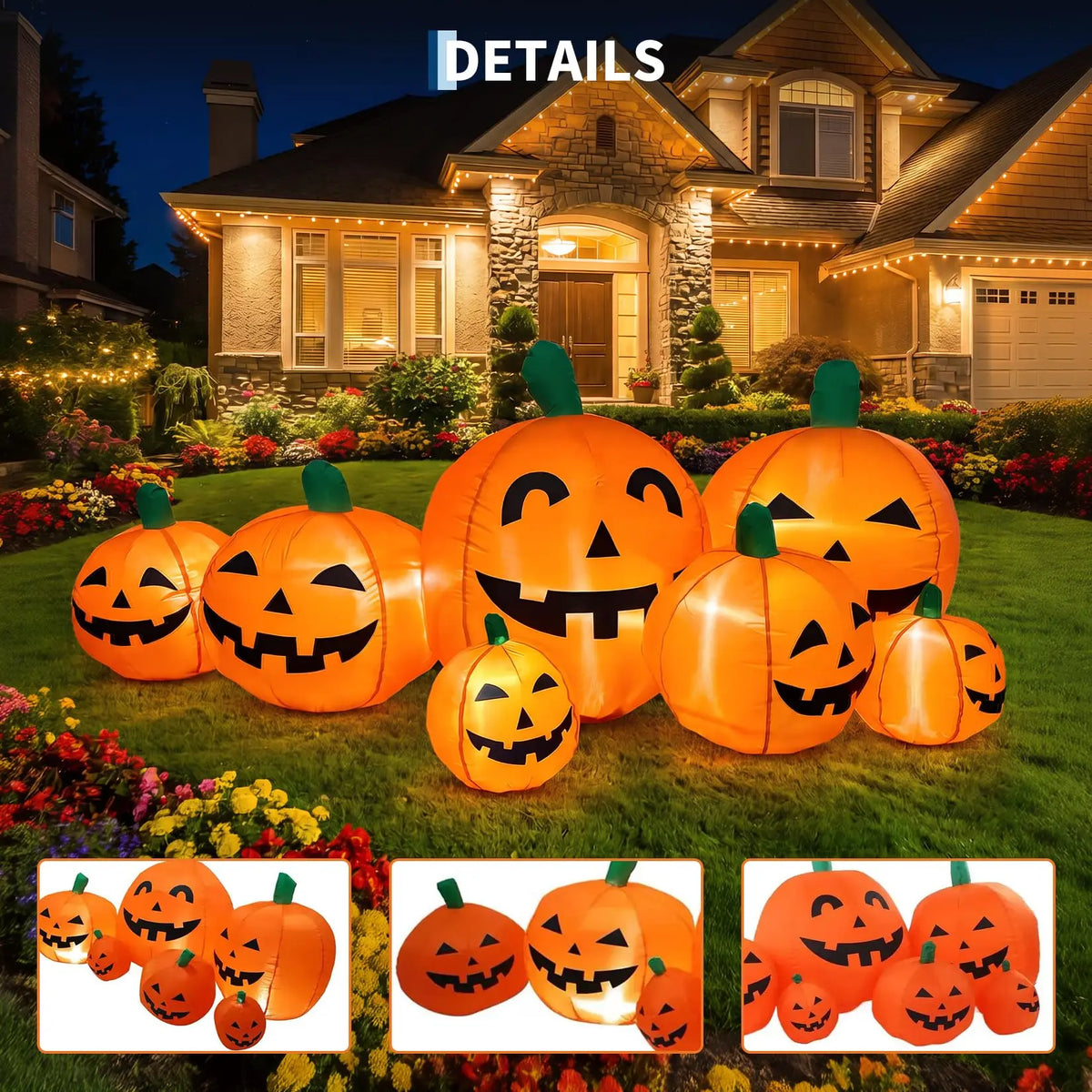 HiMiss Halloween Inflatable Pumpkin Patch With LED Outdoor Yard Decor