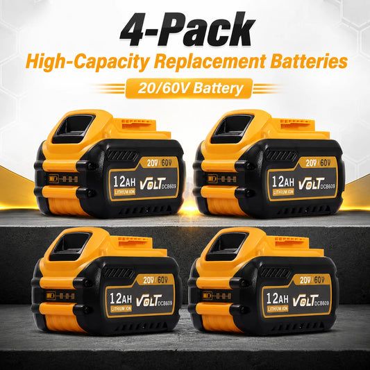 Four Pack 12Ah 60V Replacement Batteries For DeWalt Tools