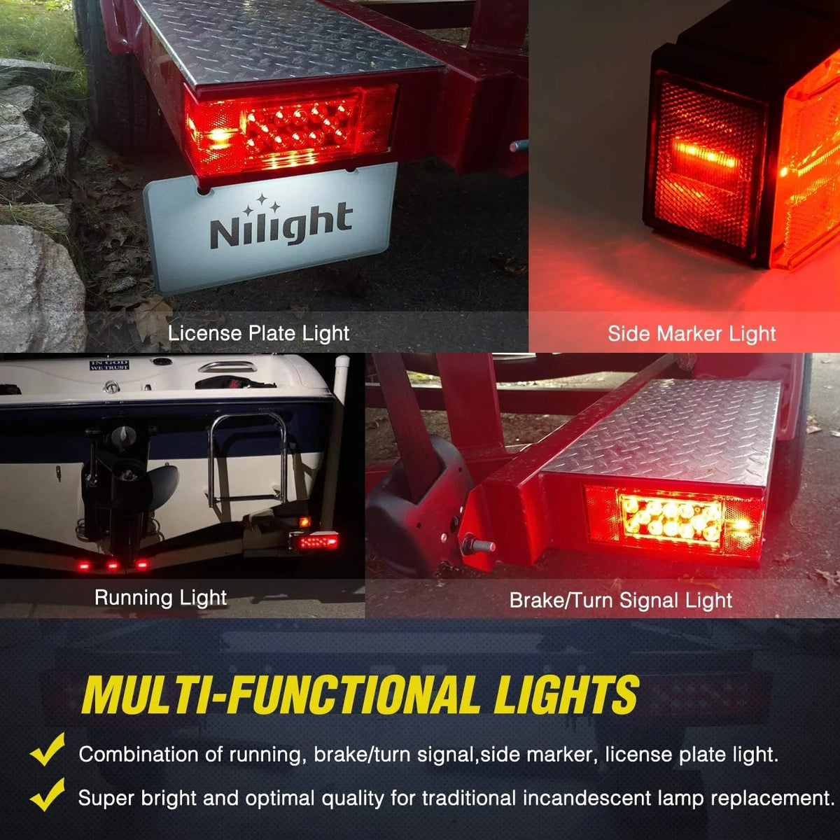 Nilight Submersible Rectangular LED Trailer Stop Tail Light