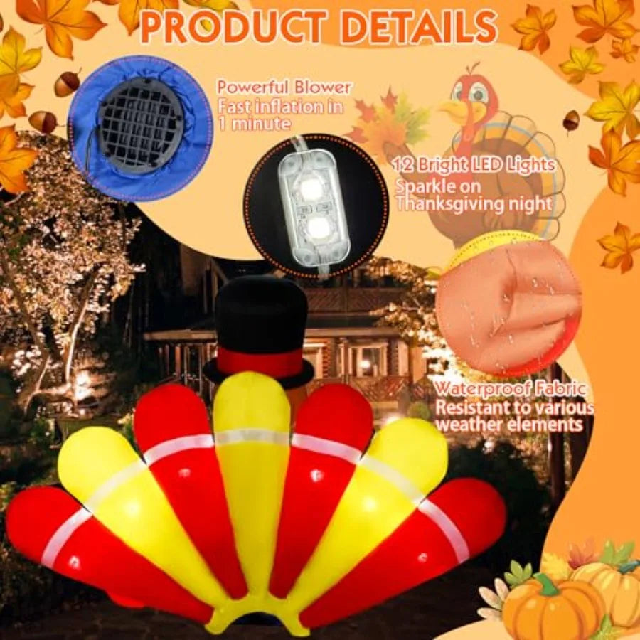 Thanksgiving Inflatable Turkey Outdoor Yard Decor With LED Lighting