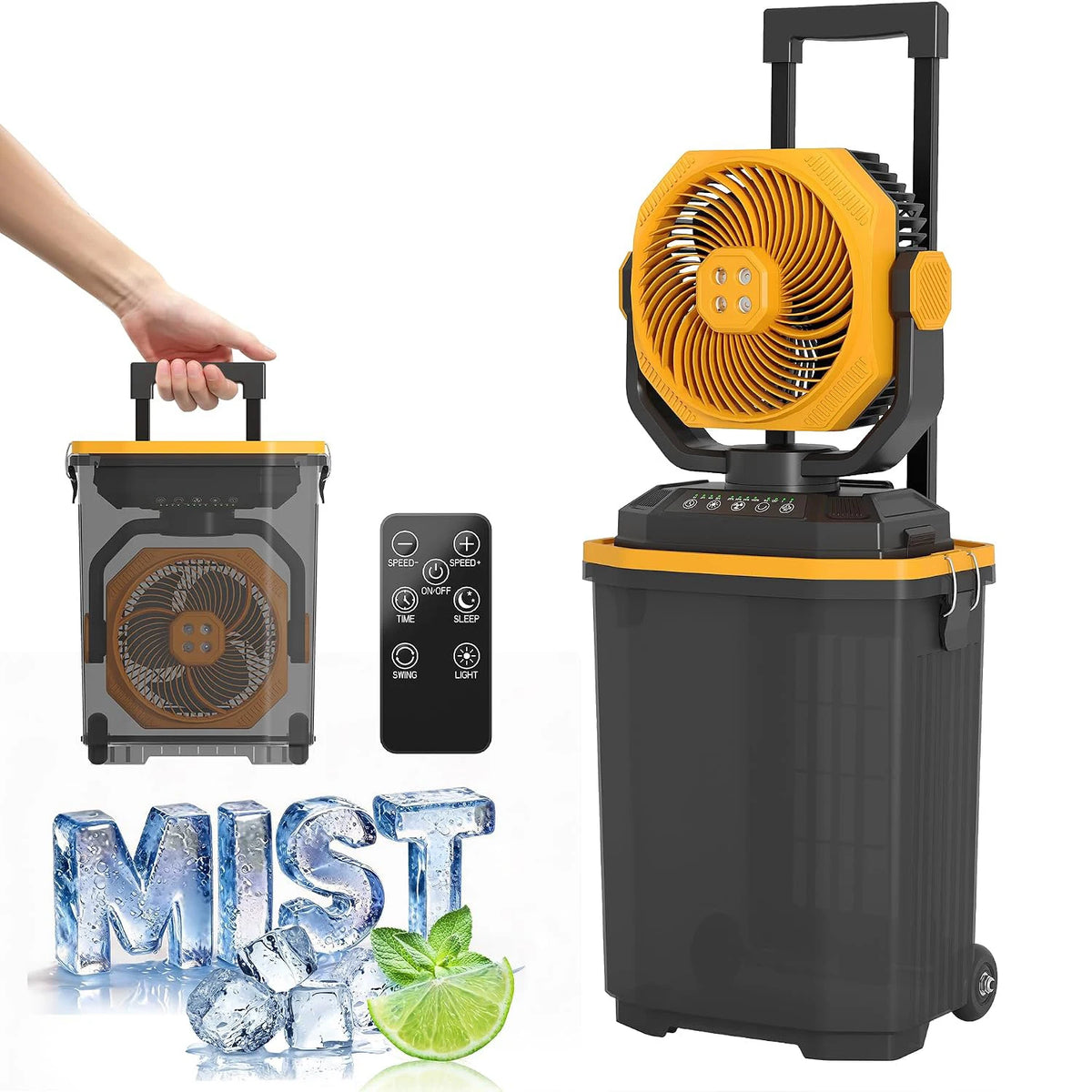 HiMISS Portable Misting Fan With Remote And Oscillating Wheels
