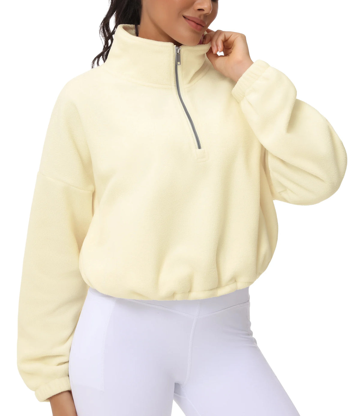 The Gym People Women Half Zip Crop Fleece Workout Top