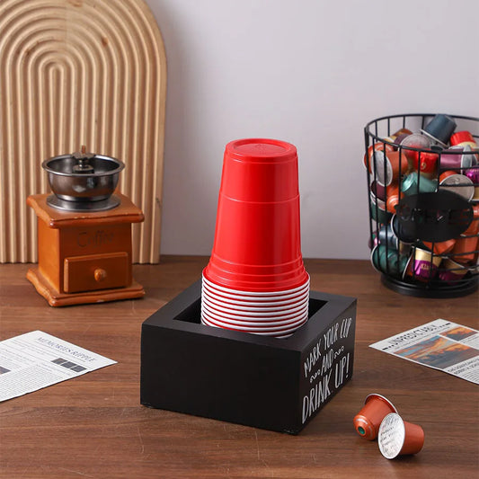 Wooden Cup Dispenser With Marker Holder Desktop Organizer