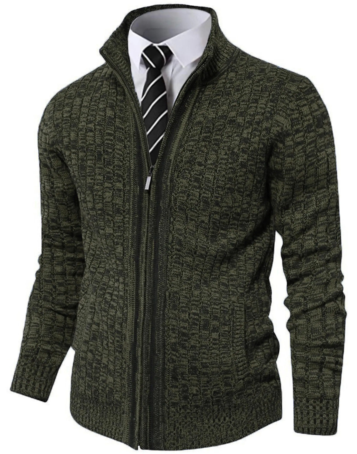 Pioneer Camp Full Zip Up Slim Fit Stand Collar Knit Sweater