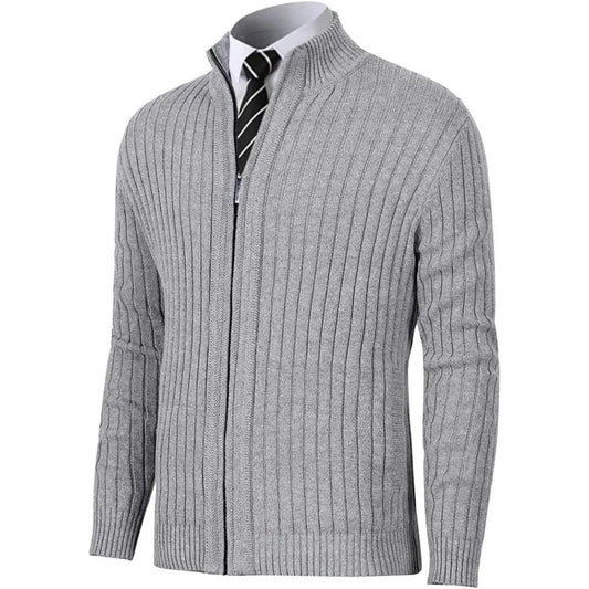 Pioneer Camp Full Zip Up Slim Fit Stand Collar Knit Sweater