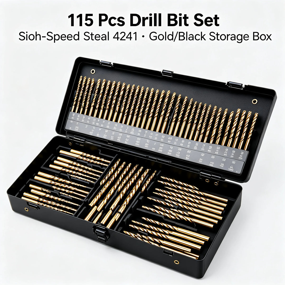 Bymaocar 115pc Drill Bit Set HSS Round Shank Storage Box