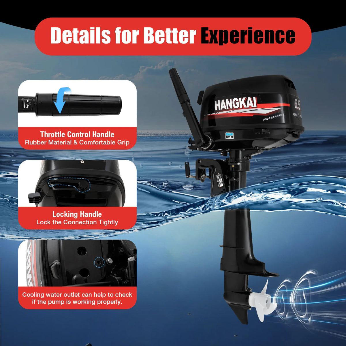 Bymaocar 6.5 Horsepower Gasoline Four Stroke Outboard Motor Short Shaft