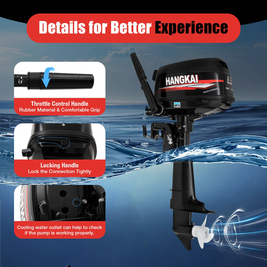 Bymaocar 6.5 Horsepower Gasoline Four Stroke Outboard Motor Short Shaft