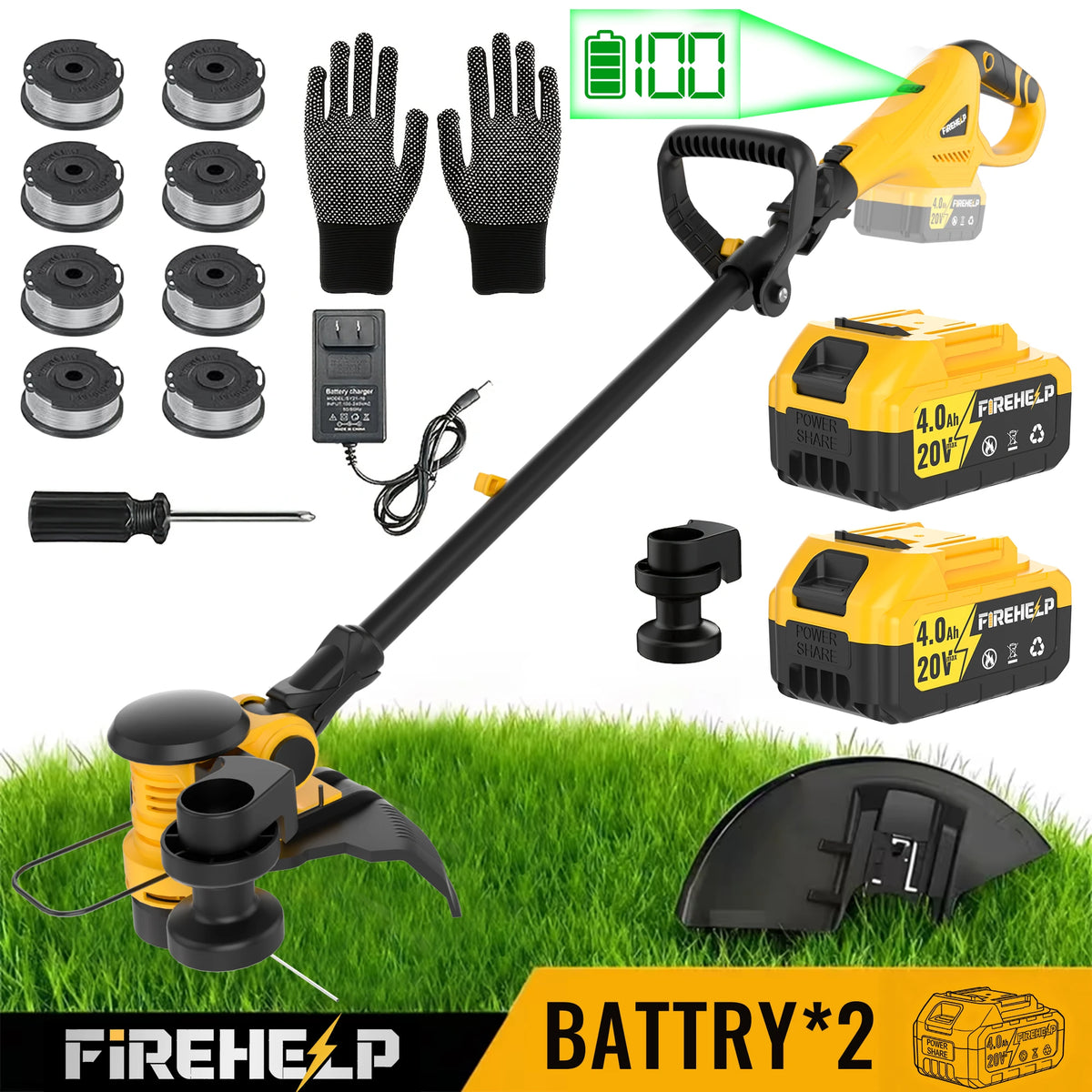 Firehelp 20V Cordless Lawn Mower And String Trimmer Combo