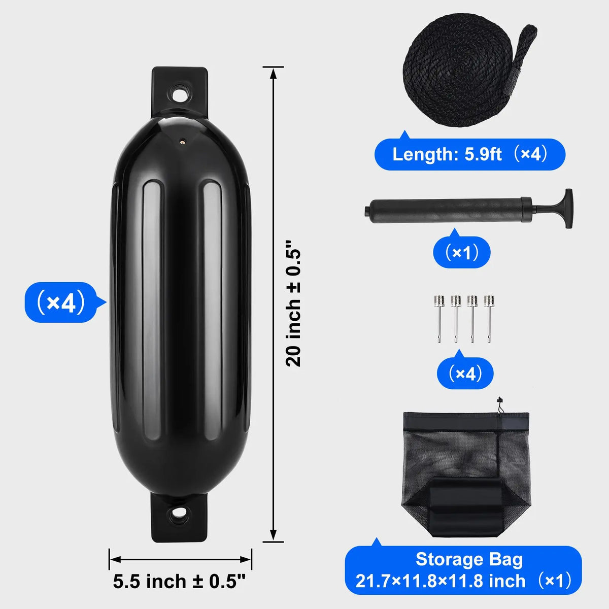 Inflatable Ribbed Boat Fenders With Complete Docking Kit